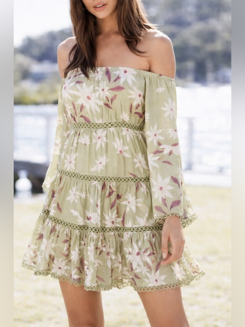Women’s Jaase Floral Off Shoulder Boho Mini Dress Size L